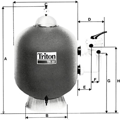 Filtrační nádoba TRITON - TR 40,480 mm,9 m3/h,6-ti cest. boční ventil