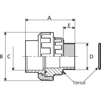 PVC tvarovka - Šroubení 50 x 1 1/2“ ext., s o-kroužkem