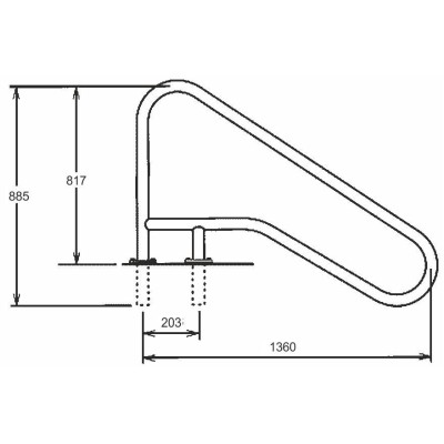 Žebříkové madlo 1360mm s pouzdrem a rozetou AISI 316 - 1ks